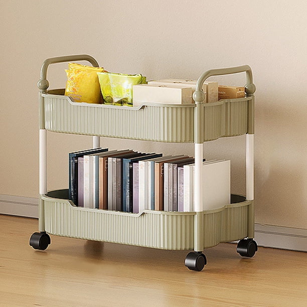 Estante De Almacenamiento De Plástico Carrito de almacenamiento verde de 2 niveles con reposabrazos, organizador de artículos de tocador para cocina y baño, para sala de estar (1 unidad) JASKFLY