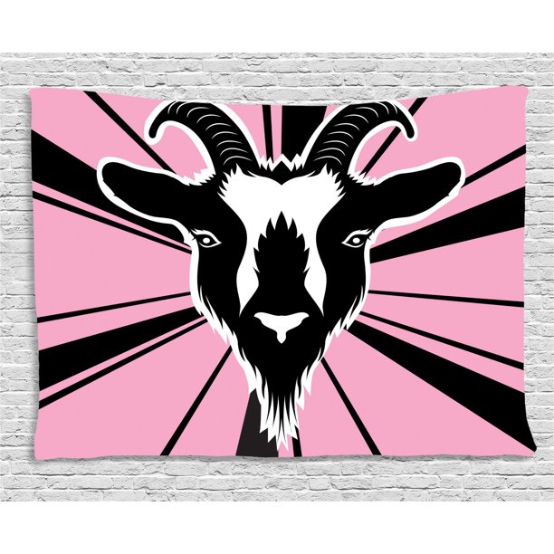 Goat Tapestry, Graphic Monochrome Goat Head Artwork on Radiating Lines