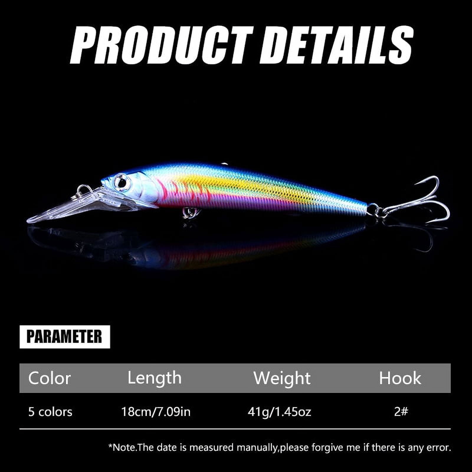 HENGJIA Fishing Lures Large Hard Bait Minnow VIB Lure with Treble Hook Life-Like Swimbait Fishing Bait Popper Crankbait Sinking Lure for Trout Bass Walleye Redfish, 5PCS
