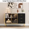 thumbnail image 5 of Sideboards Buffets Cabinet with Glass Doors,Fluted Freestanding Buffet Cabinet with Drawers, Marble Top Kitchen Sideboard Cabinet Accent Cabinet for Dining Room,Living Room, 5 of 7