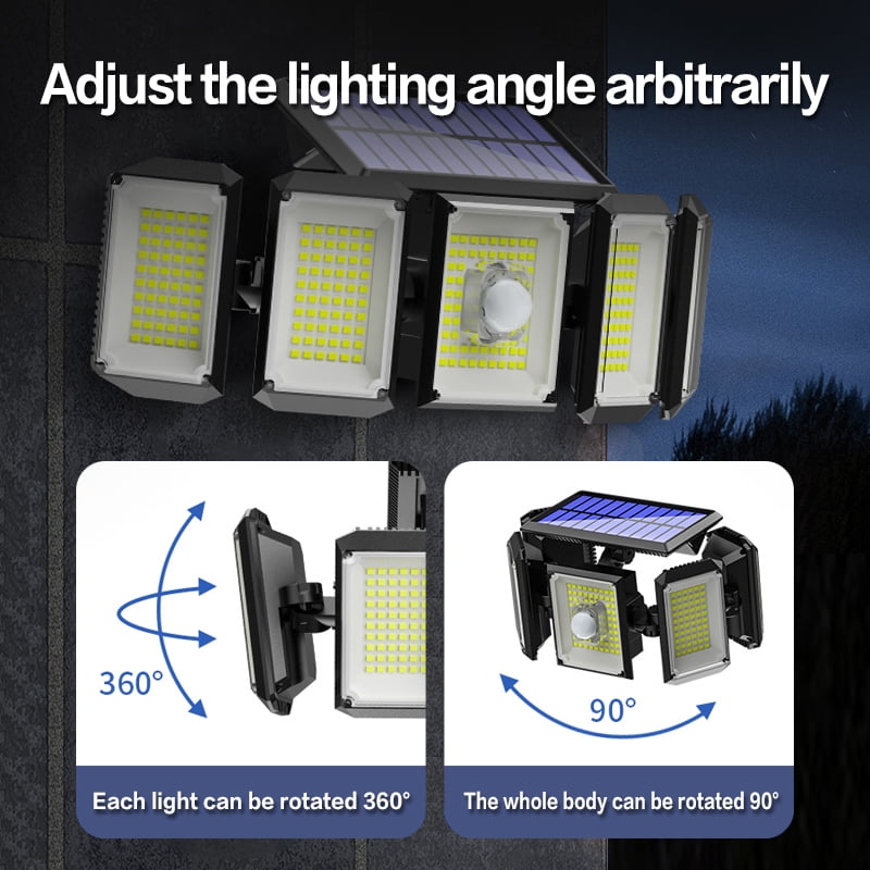 2 Pack Solar Lights Outdoor 300 LED 7000K Motion Sensor  Lights, 5 Heads Waterproof  Security Solar Flood Lights, 270° Wide Angle Illumination  Wall Lights for Yard,Garage,Patio Entryways
