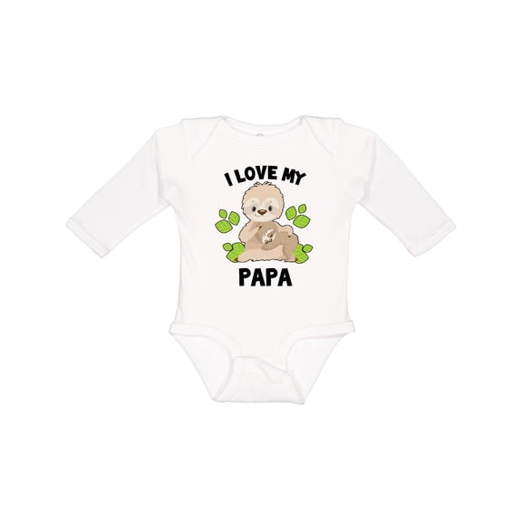 Inktastic Cute Sloth I Love My Papa with Green Leaves Boys or Girls Long Sleeve Baby Bodysuit