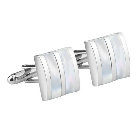 - New Classic Men`s Wedding Party High Quality Smooth Cufflinks Square Cuff Links - Silver/White Jade Camber