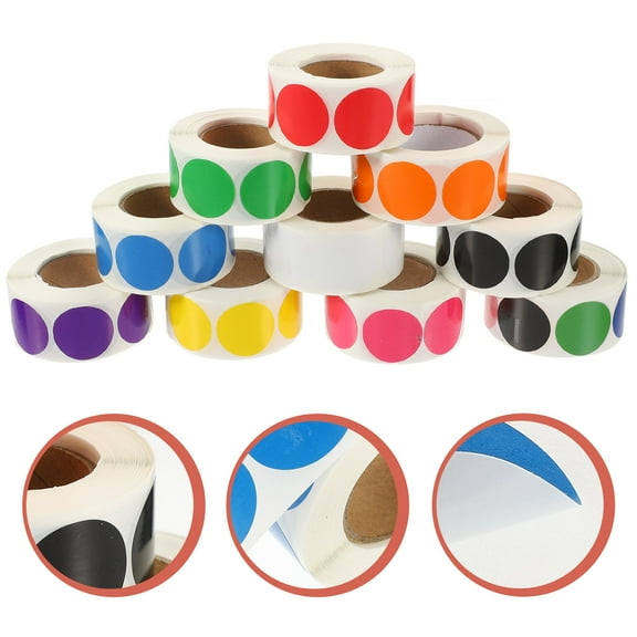 FRCOLOR 10 Rolls Dot Stickers Small Round Color Label Colored Circle