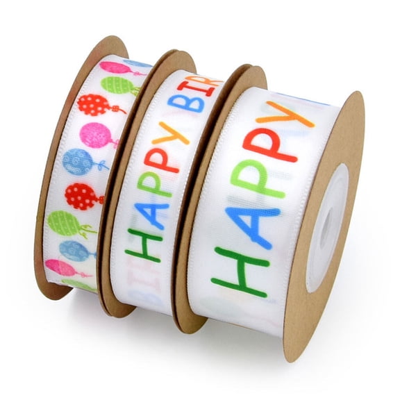 EXHUMKY Assorted Color Birthday Balloon Printed Ribbon Roll for Party Decorations and Wrapping