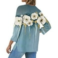 thumbnail image 4 of 3/4 Length Sleeve Womens Tops Henley V Neck 3/4 Sleeve T Shirts Summer Casual Half Sleeve Blouse Tees, 4 of 4