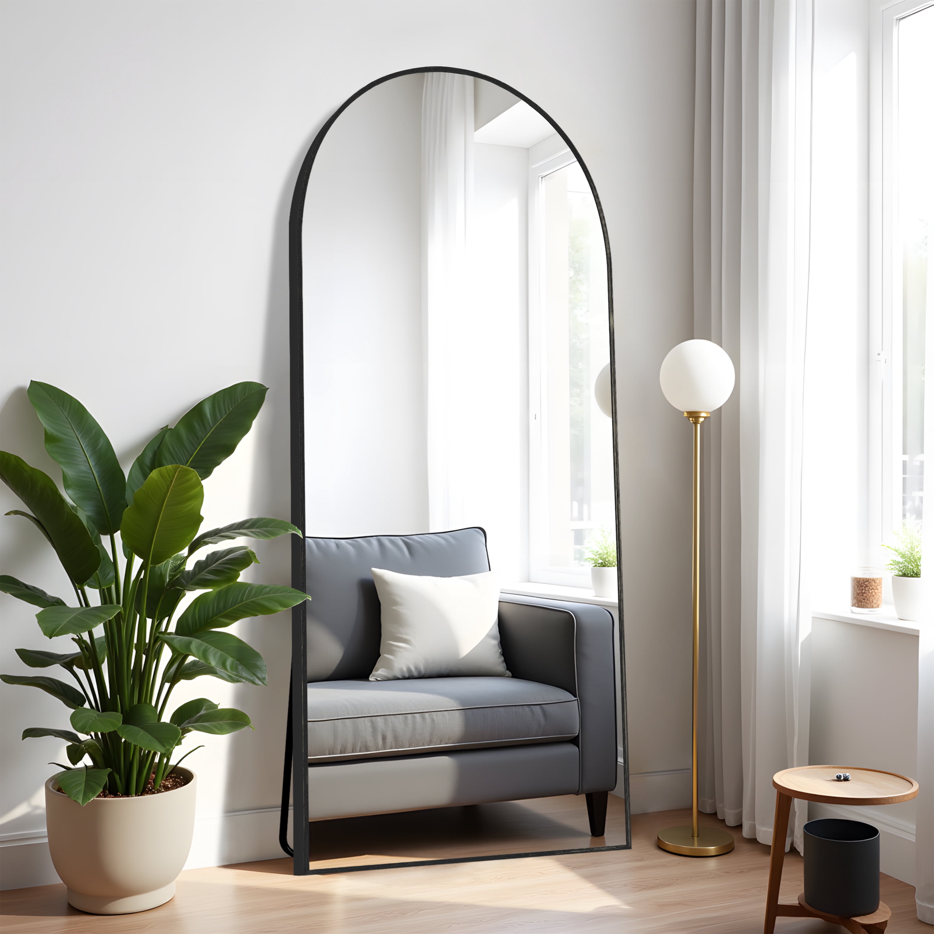 MAYEERTY 71"x32" Arch Full Length Mirror Aluminum Alloy Framed Floor Standing Mirror, Black