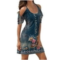 thumbnail image 2 of Robes d'Été Robe d'Été pour Femmes Imprimé Manches Courtes Épaules Dénudées Col Rond Robe Marine TG, 2 of 5