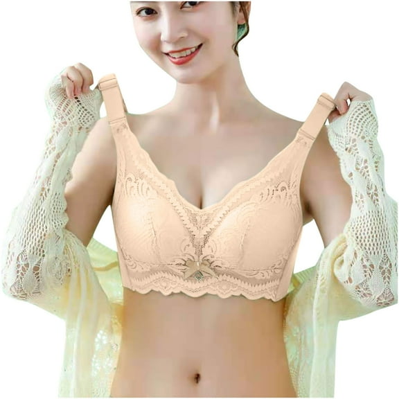 Darzheoy Wire-Free Bra for Women Fashion Solid Color Comfortable Lace Bra Underwear Bowknot No Rims Bras for Women High Support 40