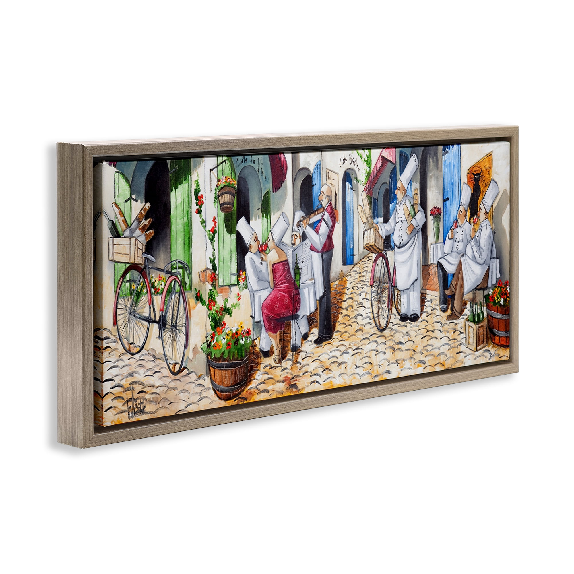 Stupell Industries Town Café Chefs Scenery Painting Brown Floater Framed Art Print Wall Art, 31 x 14