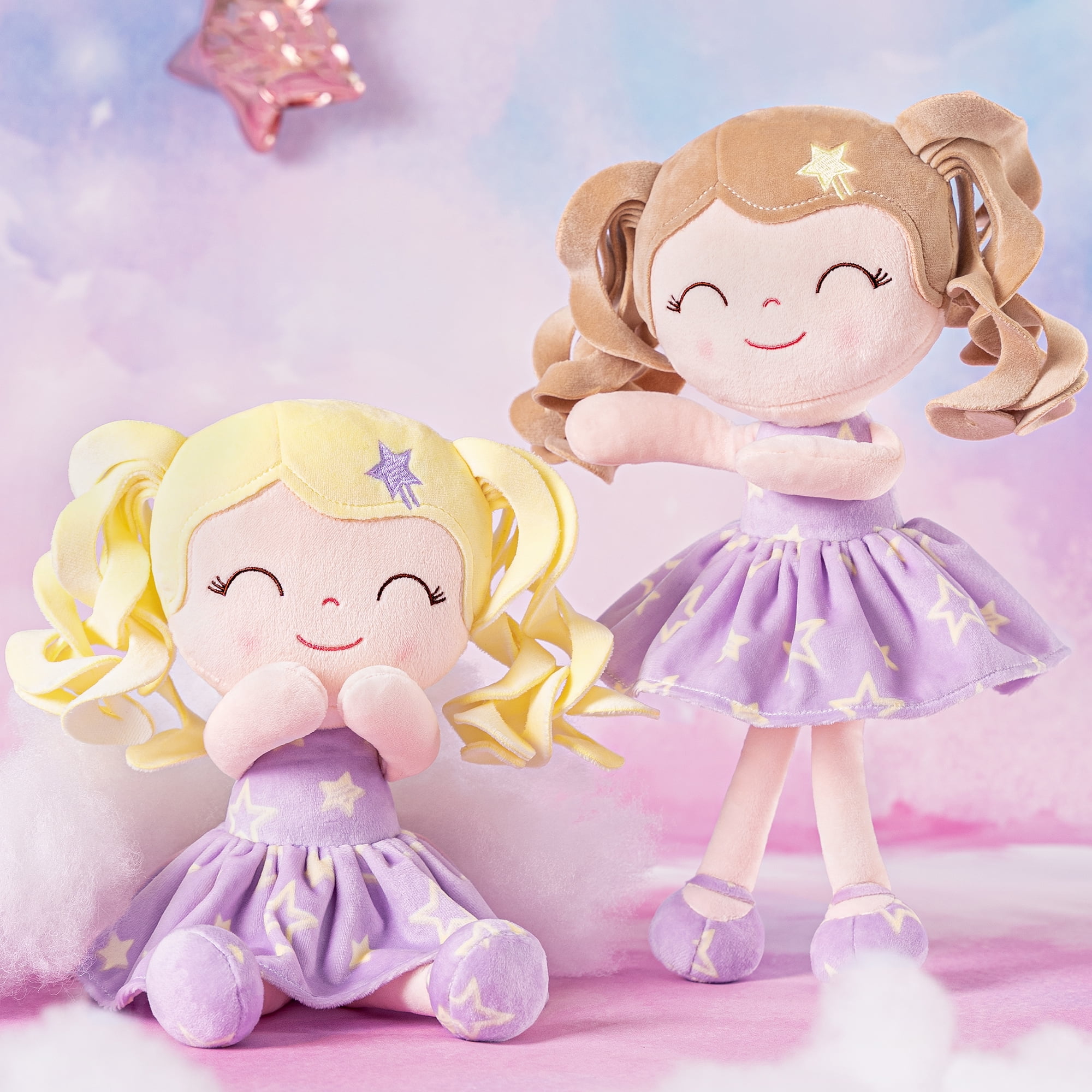 Gloveleya Baby Dolls Soft Snuggly First Baby Girl Gifts Soft Doll for Girls with Star Pink Dress 12inches