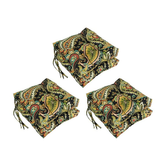 Blazing Needles 16-inch Square Tufted Outdoor Chair Cushion, 16 x 16, Hadia Franco Noir 6 Count