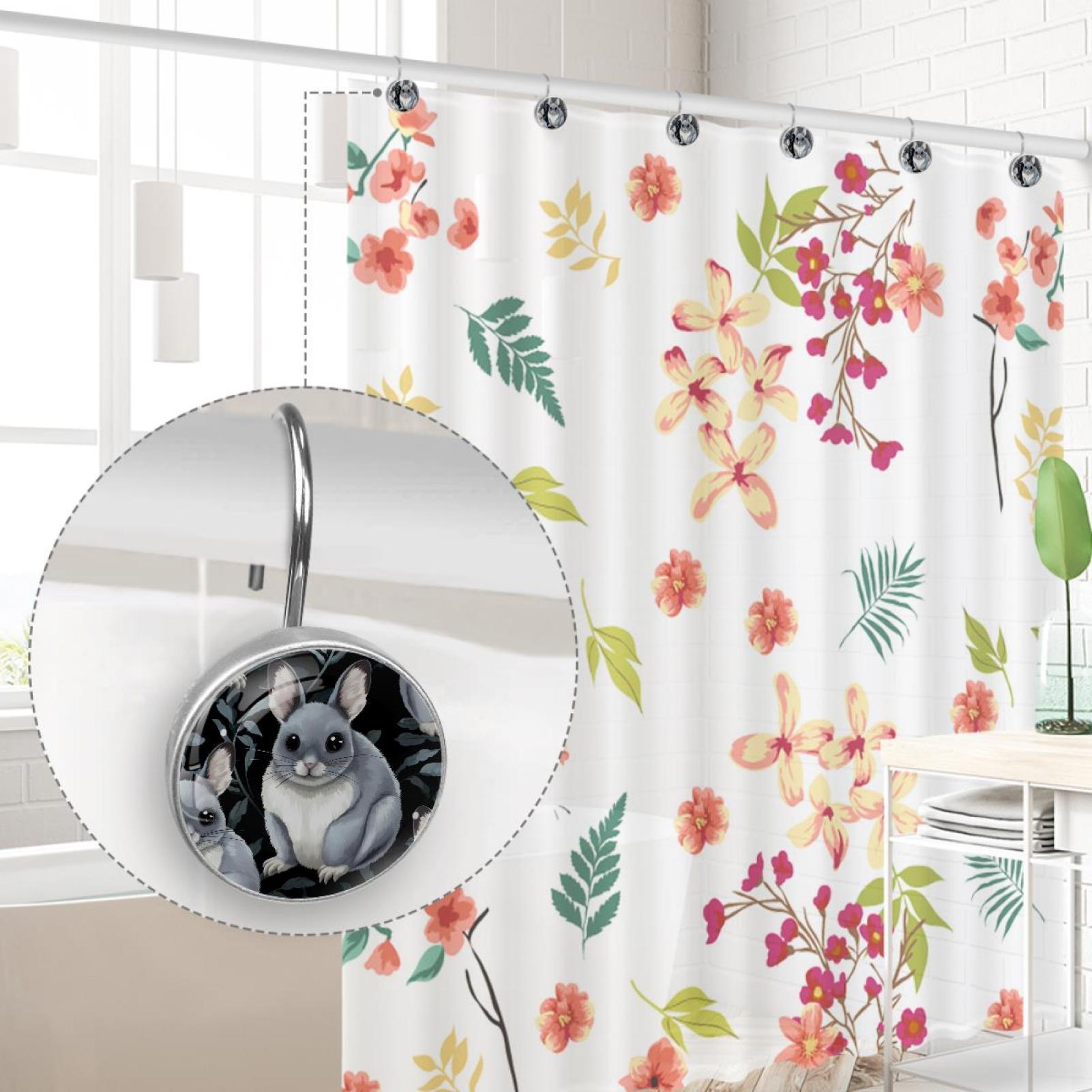 HemaKayy 12 Pcs Decorative Shower Curtain Hooks - Stainless Steel Rings for Bathroom Décor - Easy Glide & Secure Hold - Perfect Decoration for Bathroom Shower Rods - Pet Cats