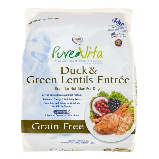 Pure Vita GrainFree Duck & Green Lentils Entree Dry Dog Food, 25 Lb
