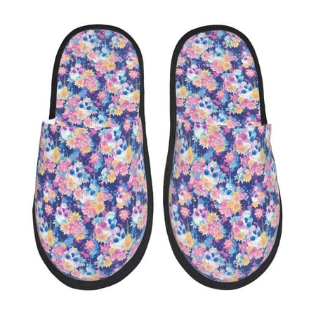 Balery graffiti style Skull flower Slient Indoor Furry Fleece Comfort House Shoes Soft Non-Slip Home Shoes Cotton slippers House Slippers-- Medium