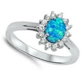 thumbnail image 4 of CHOOSE YOUR COLOR Blue Simulated Opal Flower Sun Ring .925 Sterling Silver Band White CZ Female Size 11, 4 of 4