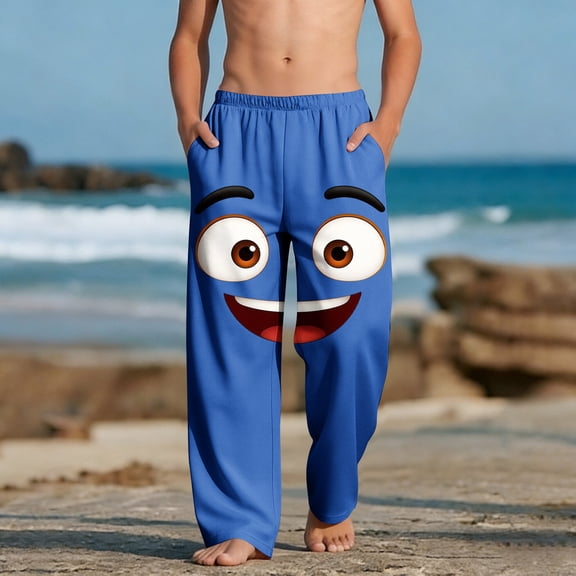 Kids Girls Boys Joggers Happy Smile Face Graphic Breathable Cotton Sweatpants Elastic Waist Bottoms for Park, 4-13Y