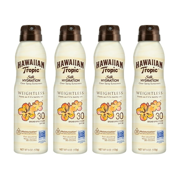 Hawaiian Tropic Silk Hydration Clear Mist Spray Sunscreen SPF 30 6 oz (Pack of 4)