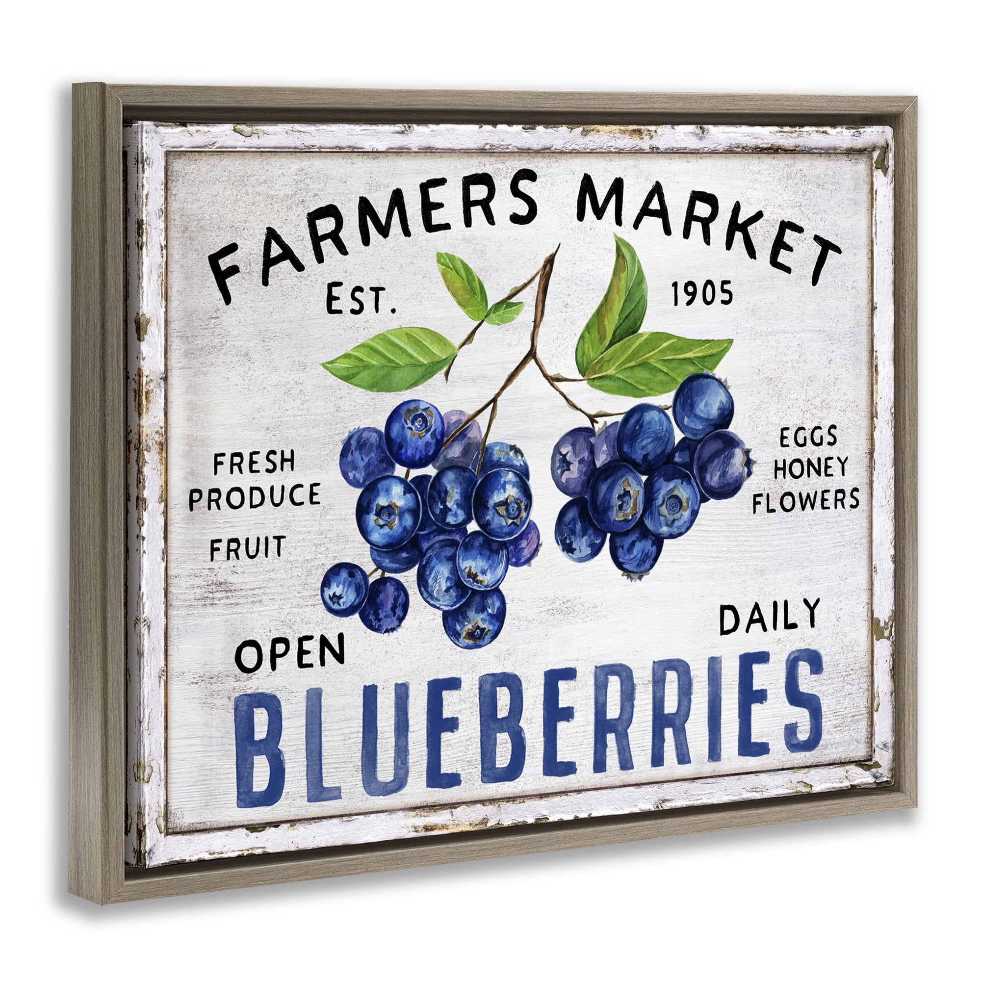 Stupell Industries Farmers Market Blueberries Food & Beverage Painting Brown Floater Framed Canvas Art Print Wall Art, 21 x 17