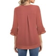 thumbnail image 3 of XuJwPNcy Womens Chiffon Tops Solid Color 3/4 Bell Sleeve V Neck Blouse Casual Comfy Business Work Tunic Shirts, 3 of 5