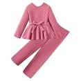 thumbnail image 5 of CPNG Girls Clothes Rib-Knit Outfit Ruffle Sleeve Shirt with Belt 3Pcs Straight Wide Leg Pant Set Teen Girls Fashionable Casual Dress Set(Hot Pink,10-11 Years), 5 of 5
