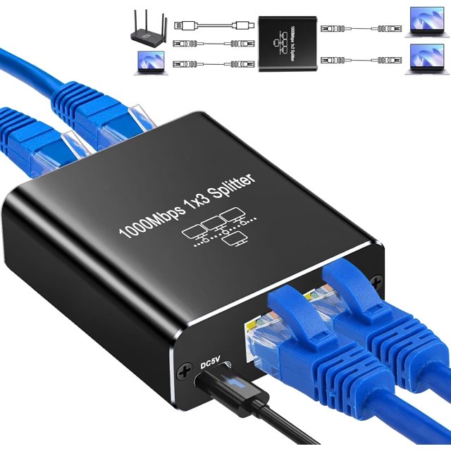 shiyou-Ethernet SplitterGigabit Répartiteur Réseau, Splitter Internet RJ45 LAN, Splitter LAN pour Ordinateur, Switch, Routeur, ASL, Décodeur, TV Numérique (Fonctionne Simultanément) (Ethernet 1 à 3)