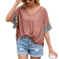 thumbnail image 3 of Camiseta de mujer con estampado de manga corta, cuello en V, camiseta suelta torcida de verano, marrón, XL tholdsy AP001233-16, 3 of 7