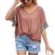 thumbnail image 3 of Camiseta de mujer con estampado de manga corta, cuello en V, camiseta suelta torcida de verano, marrón, XL Vogacara AP001233-16, 3 of 7