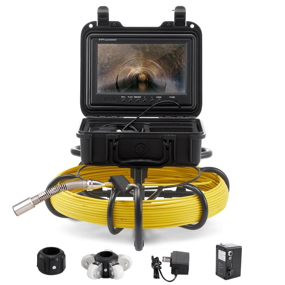 KFFKFF Pipe Inspection Cam, 230 ft Range, 9" Display with Recording Capability, 12 LED Lights, 16GB SD, IP68 Waterproof, for Home Sewer, Ducts