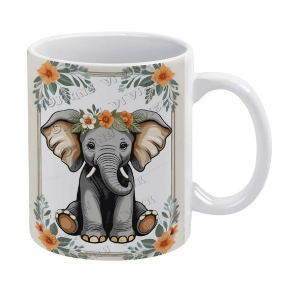 Christmas Coffee Mug - Elephant Coffee Ceramic Mug Porcelain Latte Tea Cup - 330 ml / 11 oz White Ceramic Mug