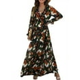 thumbnail image 3 of Womens Floral Maxi Dress Casual Deep V Neck Long Sleeve Long Evening Dress Cocktail Party Wedding Dresses, 3 of 7