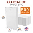thumbnail image 3 of [500 Pack] White Paper Bags 13 x 7 x 4.5" 12 LB - Heavy Duty Bleached Grocery Lunch Retail Shopping Durable Barrel Sack, 3 of 7