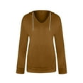 thumbnail image 4 of Mrat Fleece Sweatshirt for Women Women's Casual V-Neck Hooded Pocket Long Sleeved Sweatshirt Pullover Tops S-236 Coffee 3XL, 4 of 5