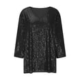 thumbnail image 3 of Women's Fall/Winter Loose Plus Size Retro Casual V Neck Sequin T Shirt Short Sleeve T Shirt, 3 of 5