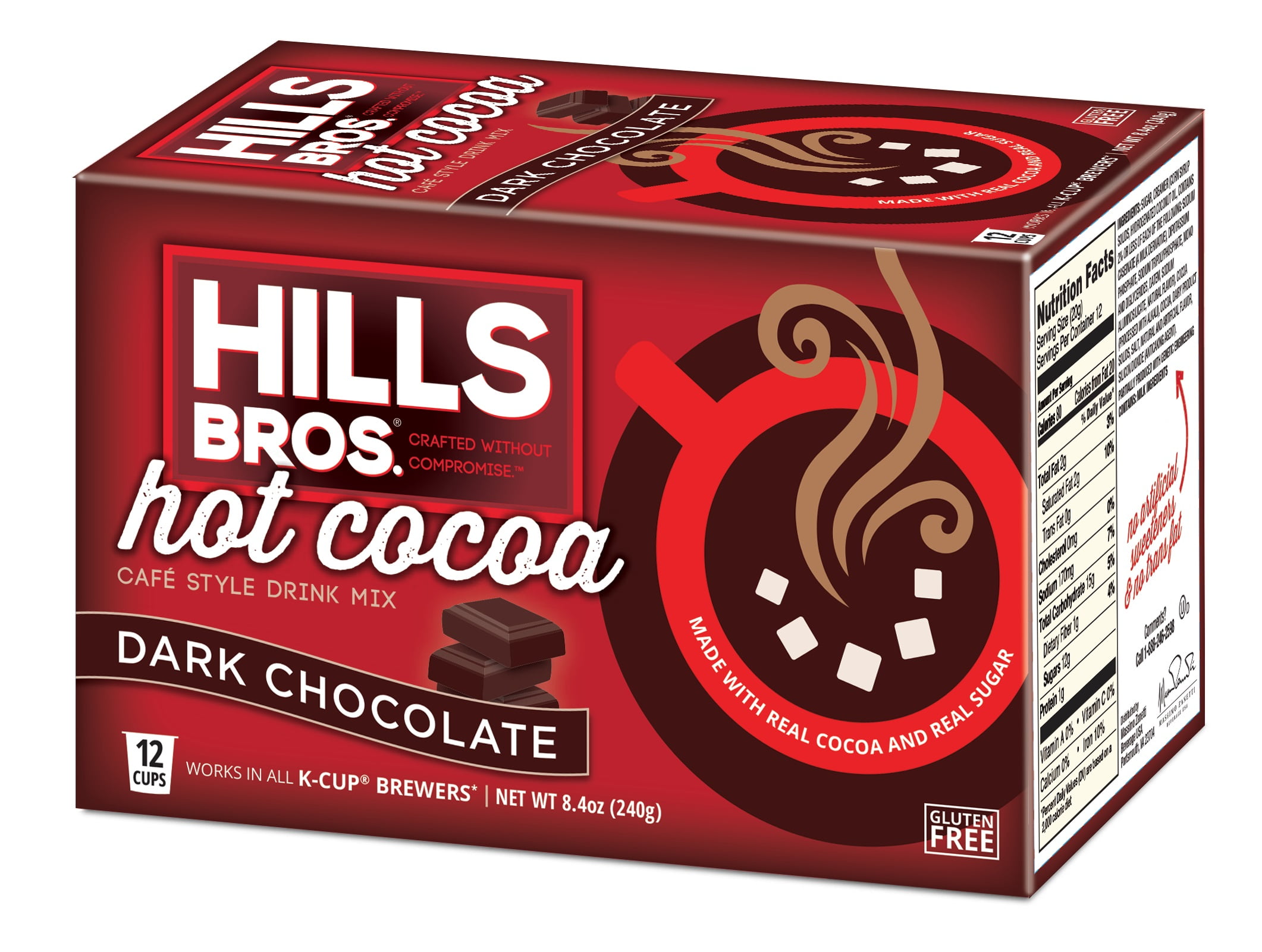 Hills Bros. Milk Chocolate Hot Cocoa Single Serve Cups, 12 Count Box