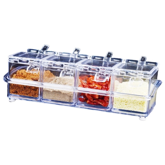 lanema Plastic 4 Slot Condiment Jar Set Sealed Design Built In Scoops For Home Use