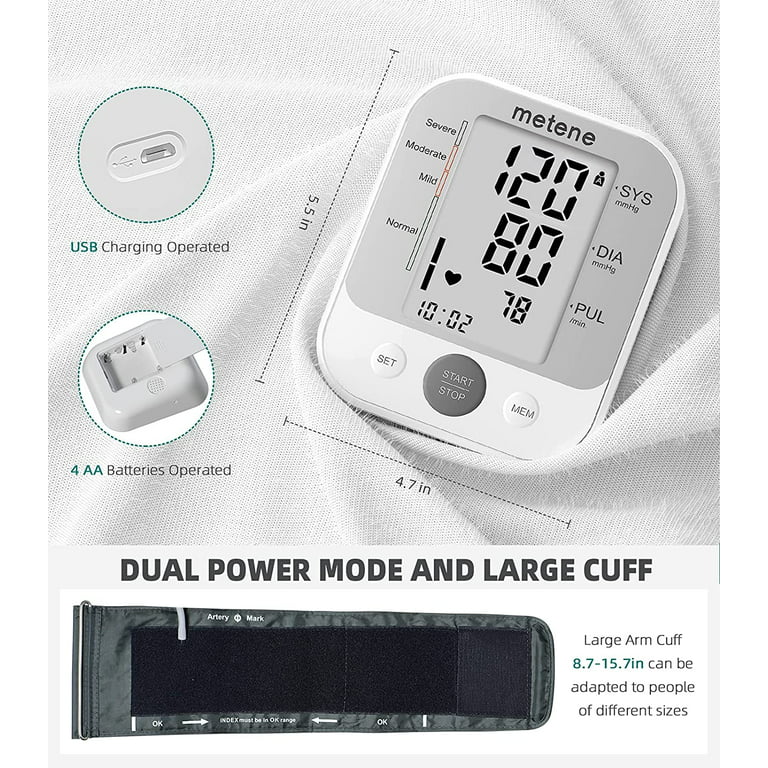 Blood Pressure Monitor, Home Use Automatic Upper Arm Blood Pressure Cuff  with Large LCD Display, 2 Users, 240 Recordings, White 