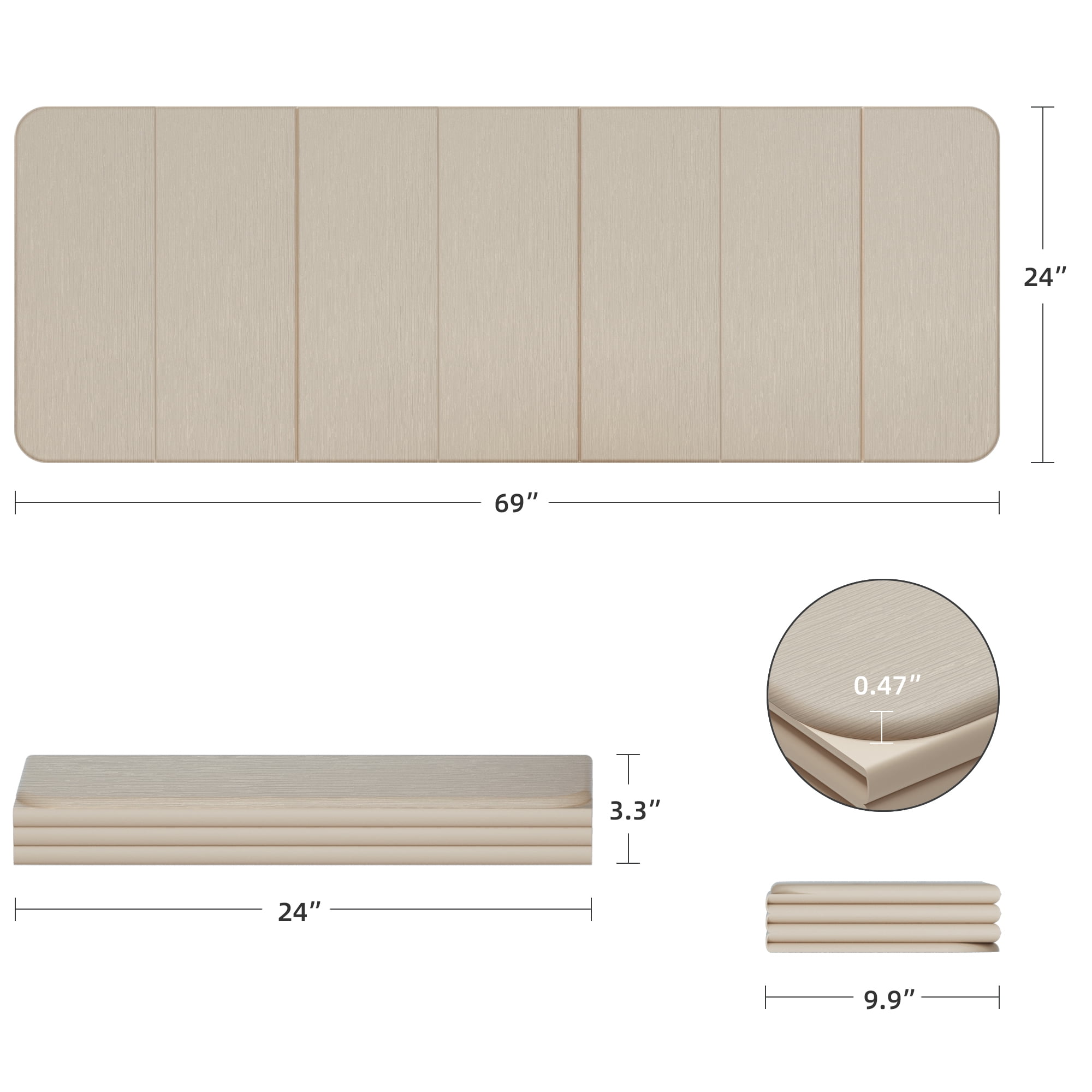 Lamei Foldable Yoga Mat, Extra Thick 1/2 inch Exercise Mat for Home Workout, Non-Slip Pilates Mats, Easy Storage, Quick Fold, No Curl(Beige)