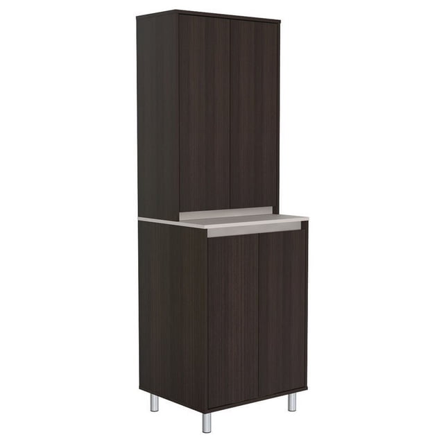 Inval AMBROSSIA Breakroom 4 Door Pantry in Espresso and Gray Engineered Wood