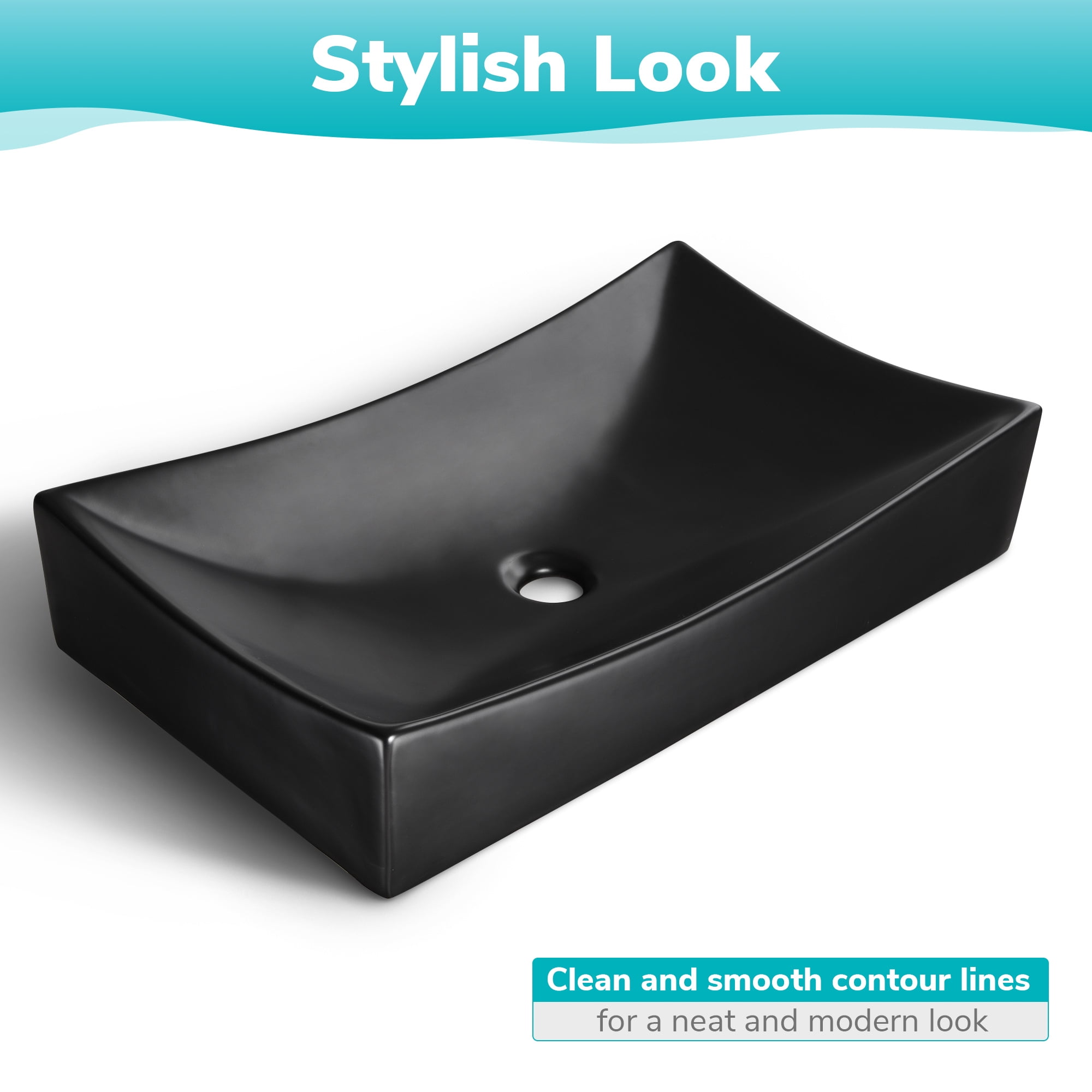Aquaterior 26" Black Rectangle Bathroom Vessel Sink Above Counter Porcelain Pop up Drain