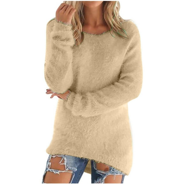 Yuyuzo Hauts Douillets pour Femmes Grande Taille Automne Hiver Manches Longues Col Rond Ample Décontracté Chandail