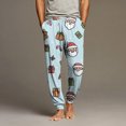 thumbnail image 2 of Wutalume Men's Drawstring Pocket Cuffed Casual Pants with Festive Christmas Print, Soft Home Sleep Pants for Holiday Season and Cozy Nights,Light Blue M, 2 of 7