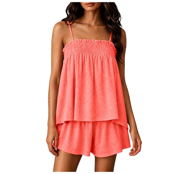 QGJZVUNL Lounge Sets for Women Summer Outfits 2Pcs Pajama Set Sleeveless Tank Tops and Wide Leg Shorts Size S