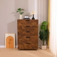 thumbnail image 3 of Jopath 5 Drawer Dresser for Bedroom,Modern Wood Storage Cabinet with Wheels,Tall Chest of Drawers for Living Room,Hallway,Entryway,Rustic Brown, 3 of 8