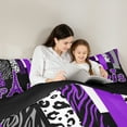 thumbnail image 5 of Homewish Cheetah Leopard Print Bedding Comforter Set for Girl, Black Purple Eiffel Tower Twin Comforter Sets, Stripes Abstract Reversible Bedding Set, Microfiber Bedroom Decor, 2-Piece, 5 of 8