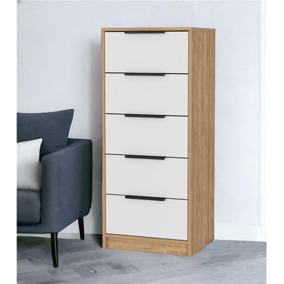 HomeRoots 534960 18 in. White & Natural Five Drawer Standard Chest