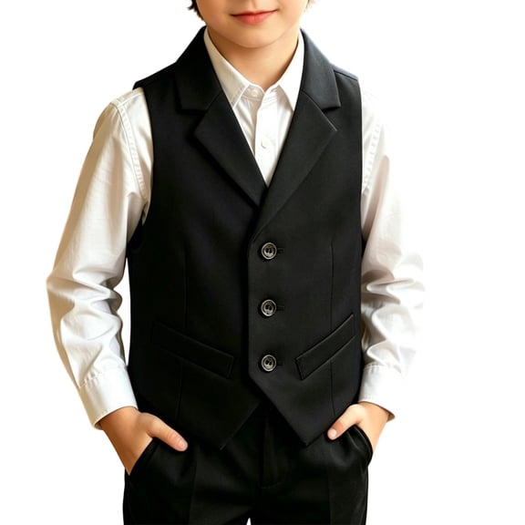 GiLiling Boys Suit Vest Classic Tuxedo Kids Formal Waistcoat Notch Lapel Dress Vest with Pockets Elegant Gentleman Outfit (Black, 7-8 Years)
