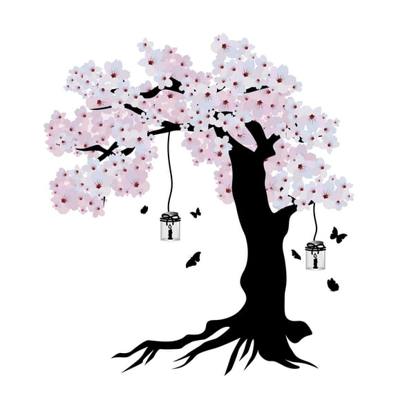 Cherry Blossom Tree with Lantern Themed Wall Decal-Design with Vinyl-Cost Effective alternative to painting - Wall Mural to Transform a Room with a New Look -Size 9" x 10".