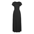 thumbnail image 3 of Robe Décontractée pour Femmes Femmes Col Rond Décontractée Poches Manches Courtes Robe Longueur au Sol Robe Ample de Soirée Vêtements pour Femmes G Beige, 3 of 6