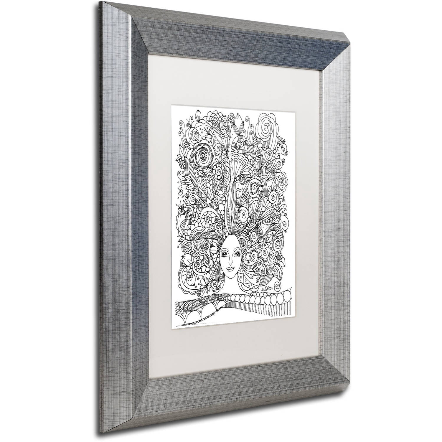 Trademark Fine Art "Flower Girls 18" Canvas Art by KCDoodleArt White Matte, Silver Frame